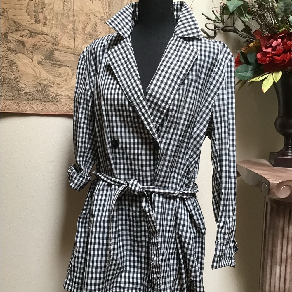 Black and White Checkered Trench Coat